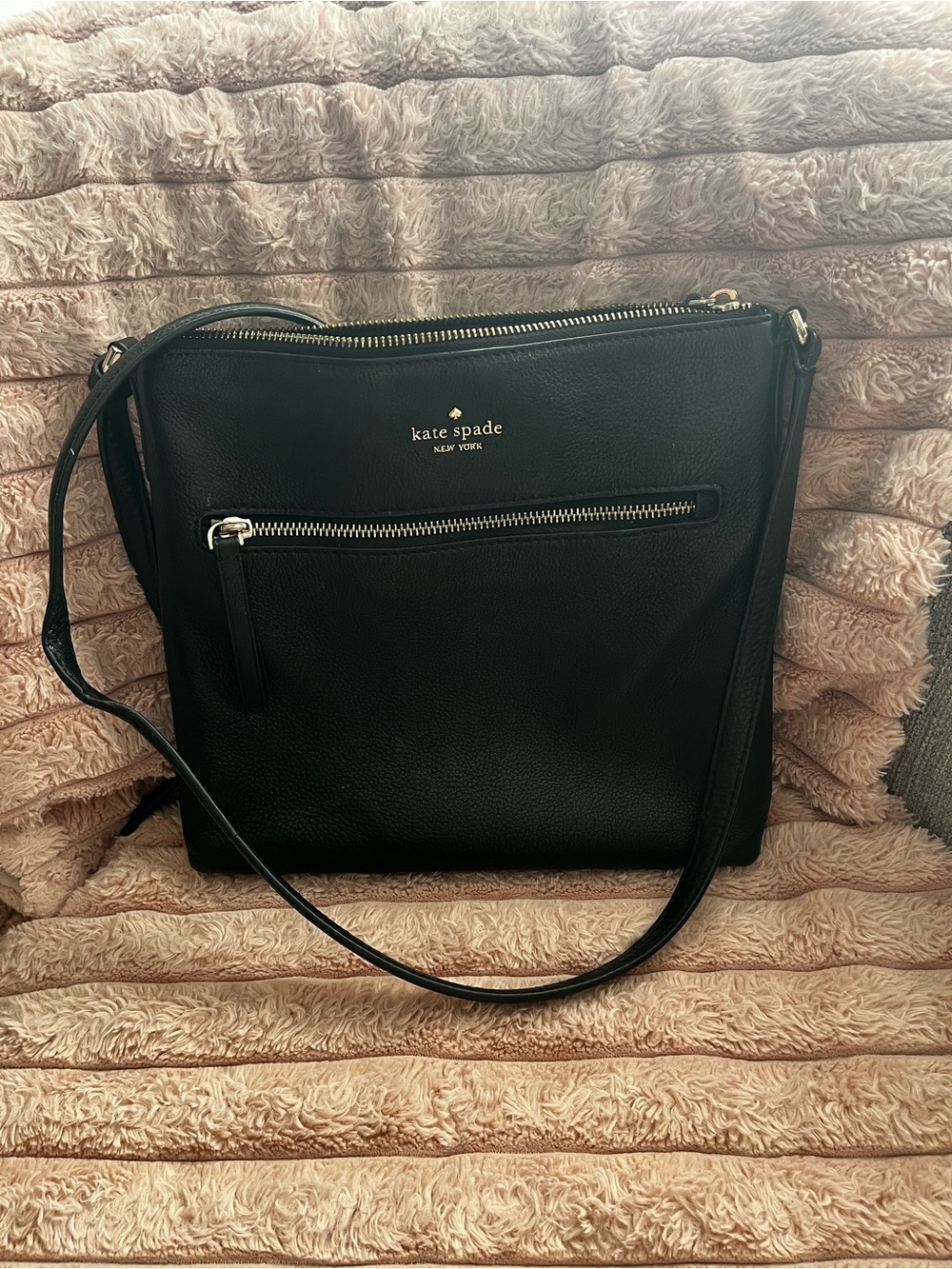 kate spade Black Pebbled Leather Crossbody with Gold Hardware